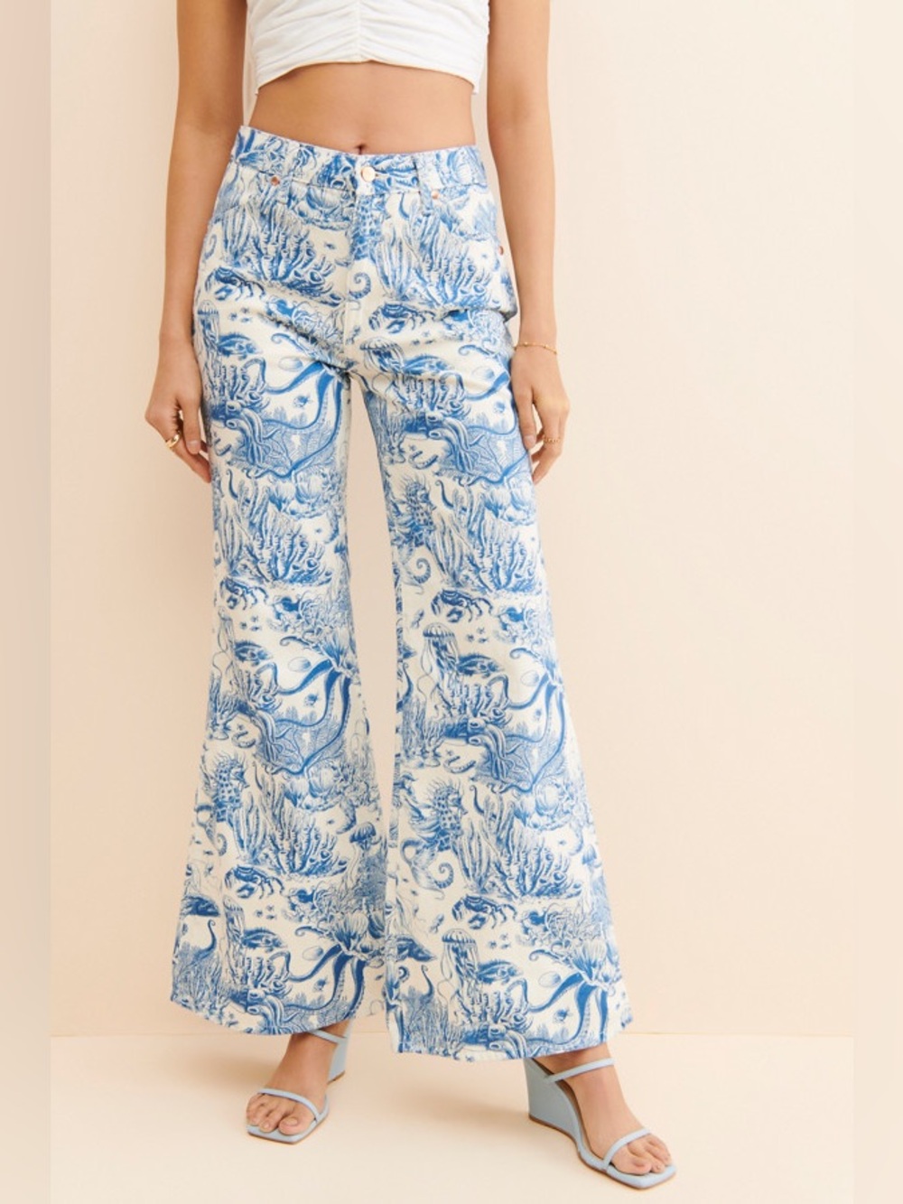 Wrangler Wanderer 622 Jean Sz 30x30 Blue Nautical Sea Life Toile High Rise Flare